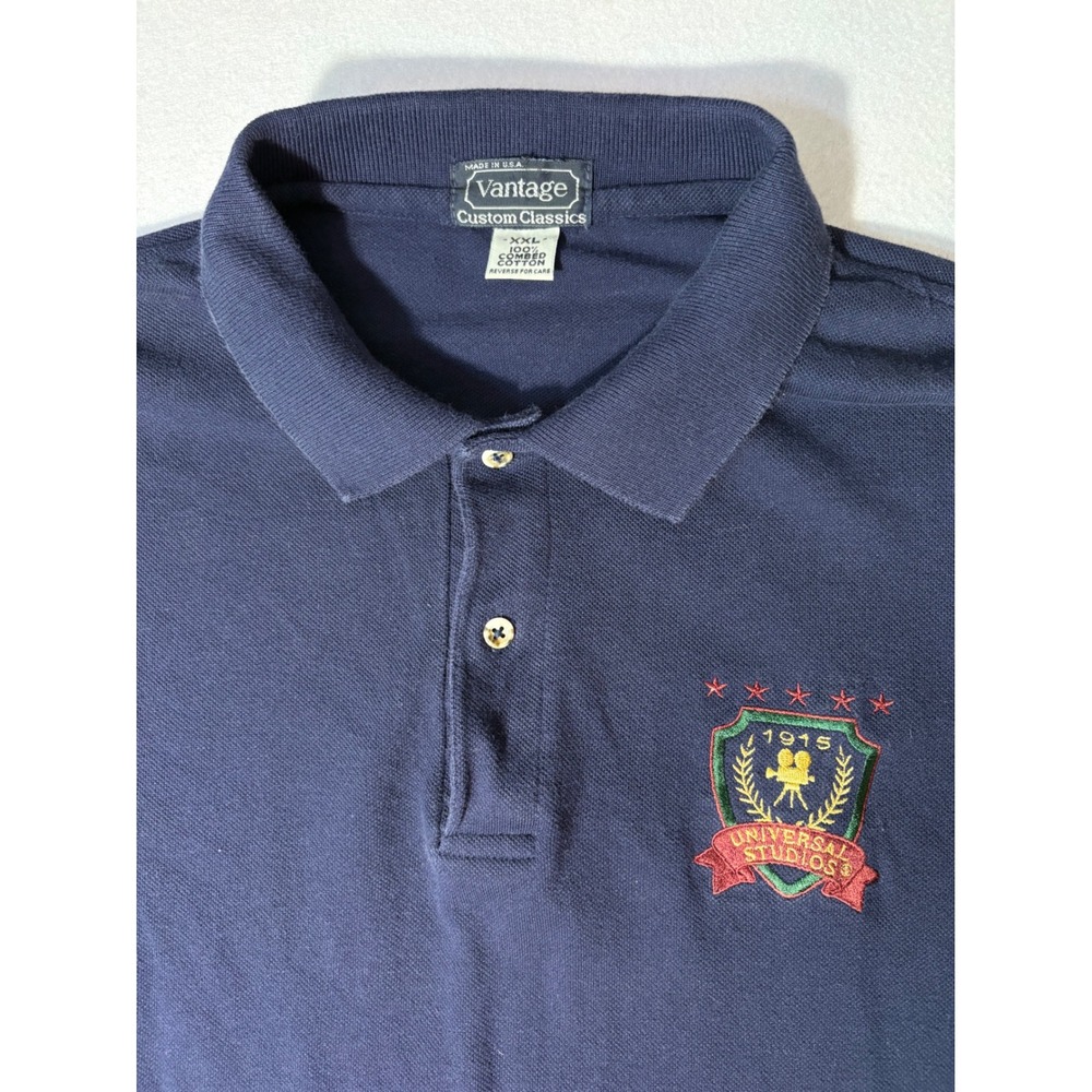 Vintage Vantage Universal Studios Polo Shirt Mens XXL Navy Blue Cotton USA Made